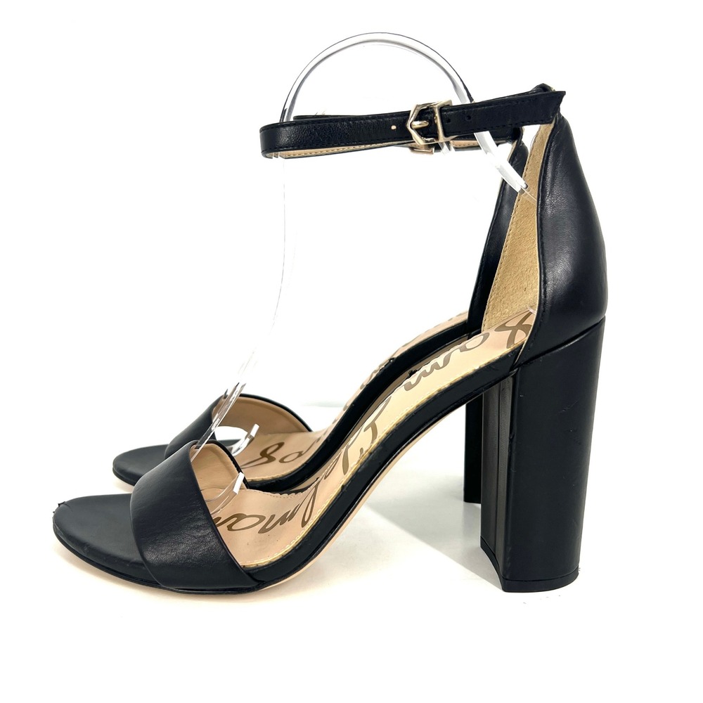 Sam Edelman Yaro Black Leather Ankle Strap Block Heel Sandals Womens 9.5M